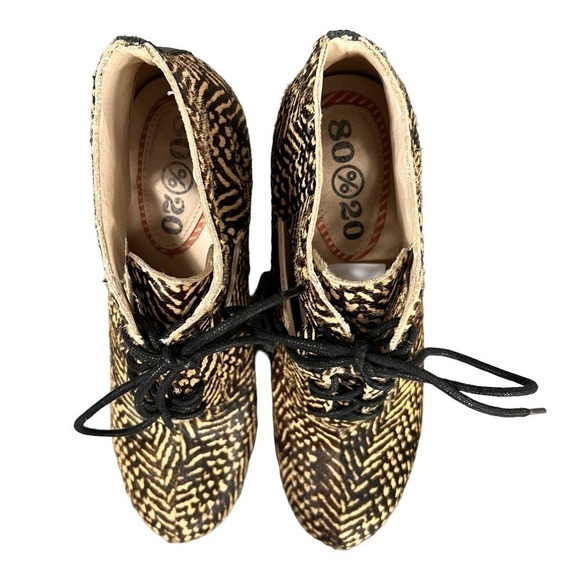 80%20 Womens Booties 10 Animal Fur Print Lace Up Cute Out Wedge Heel Boots Shoes - Picture 4 of 9